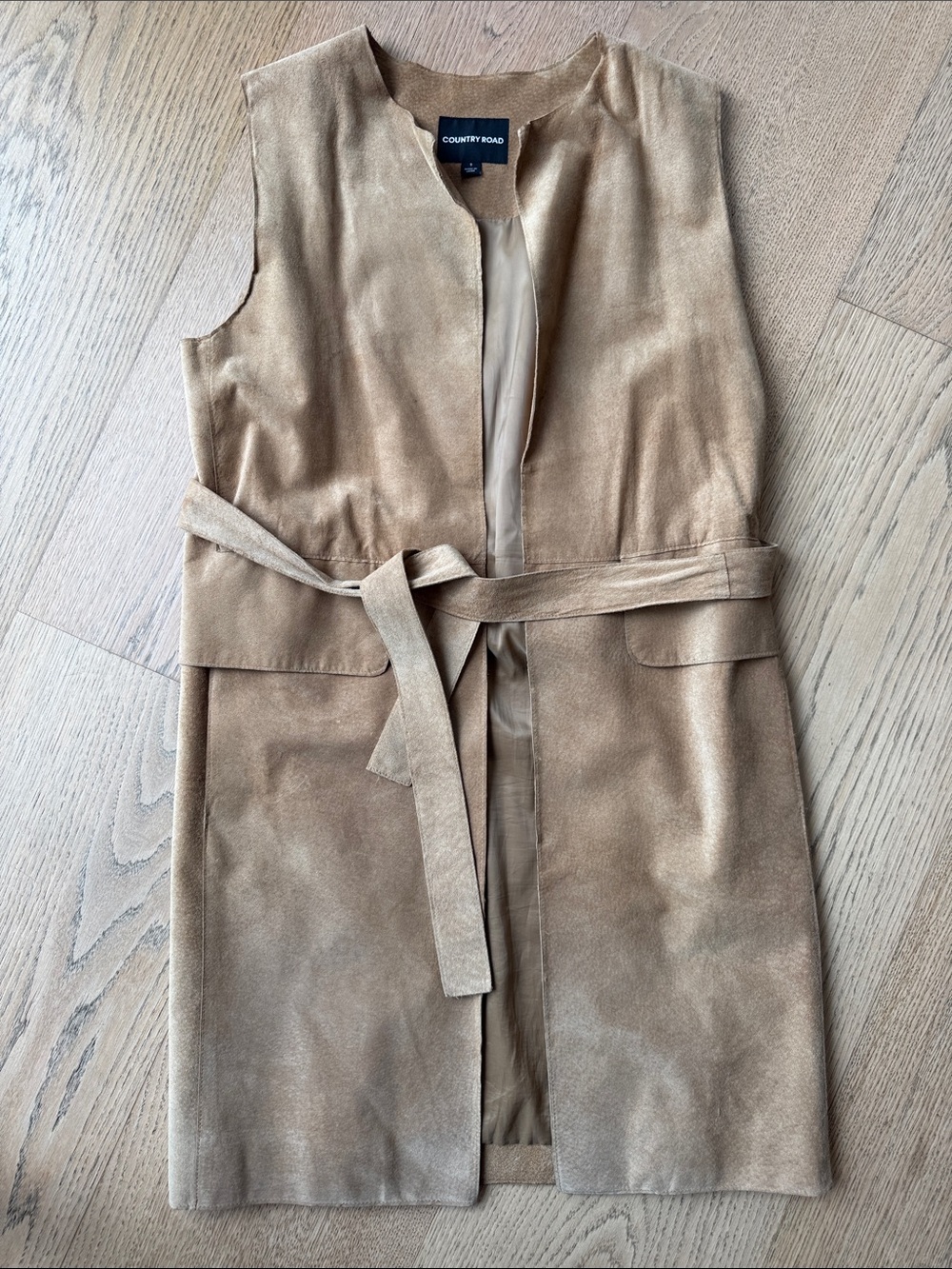 Country Road Suede Belted Vest in Camel